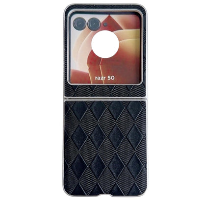 For Motorola Razr 50 Pearlescent Paint Diamond Shaped Checkered Leather Phone Case(Black) by buy2fix