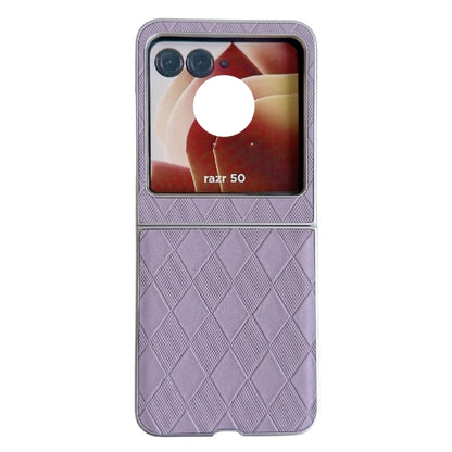 For Motorola Razr 50 Pearlescent Paint Diamond Shaped Checkered Leather Phone Case(Purple) by buy2fix