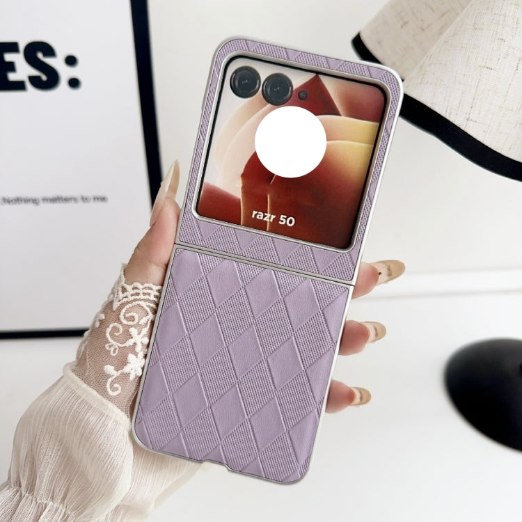 For Motorola Razr 50 Pearlescent Paint Diamond Shaped Checkered Leather Phone Case(Purple) by buy2fix