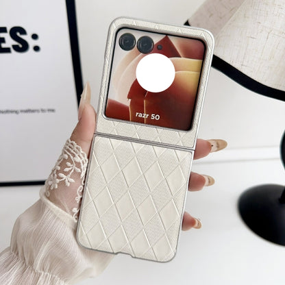 For Motorola Razr 50 Ultra Pearlescent Paint Diamond Shaped Checkered Leather Phone Case(Silver) by buy2fix