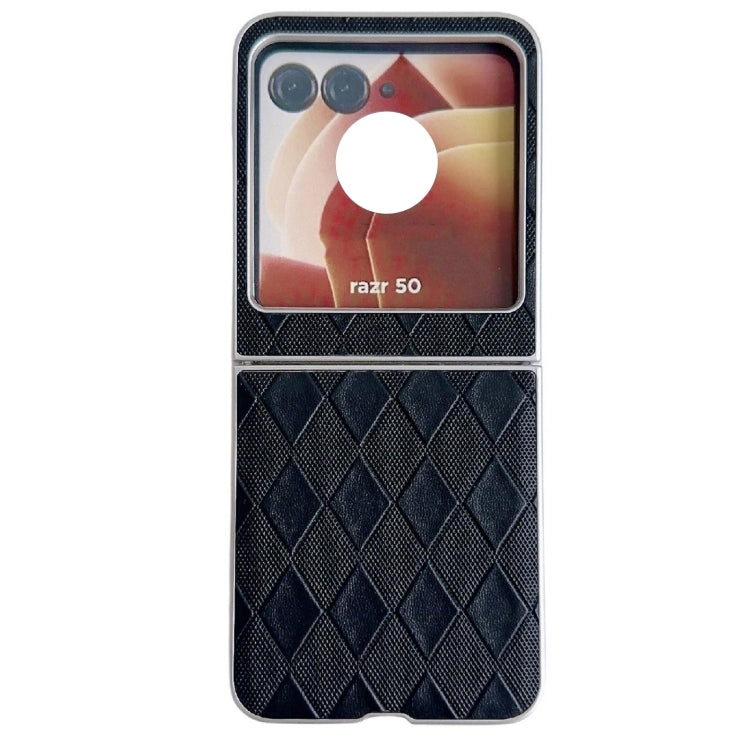 For Motorola Razr 50 Ultra Pearlescent Paint Diamond Shaped Checkered Leather Phone Case(Black) by buy2fix