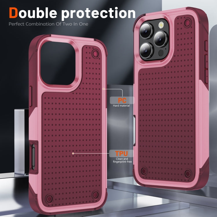 For iPhone 16 Pro Max PC + TPU Shockproof Protective Phone Case(Pink+Dark Red) by buy2fix