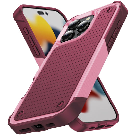 For iPhone 16 Pro PC + TPU Shockproof Protective Phone Case(Pink+Dark Red) by buy2fix