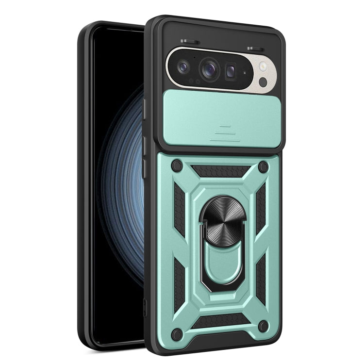 For Google Pixel 9 / 9 Pro Sliding Camera Cover Design TPU+PC Phone Case(Green) by buy2fix