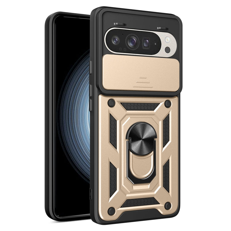 For Google Pixel 9 / 9 Pro Sliding Camera Cover Design TPU+PC Phone Case(Gold) by buy2fix