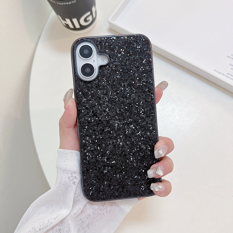 For iPhone 16 Plus Glitter Powder Shockproof TPU Phone Case(Black) by buy2fix