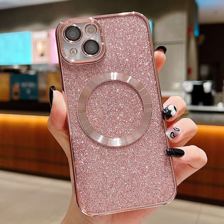 For iPhone 13 Electroplating Pure Color Glitter Powder MagSafe Phone Case(Pink) by buy2fix