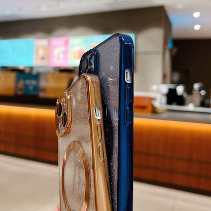 For iPhone 16 Pro Max Electroplating Pure Color Glitter Powder MagSafe Phone Case(Black) by buy2fix