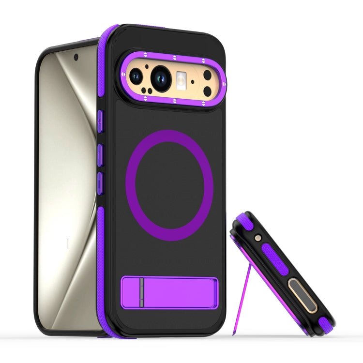 For Google Pixel 9 Pro XL Dual-Color Skin Feel Magsafe Phone Case with Holder(Purple) by buy2fix