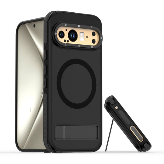 For Google Pixel 9 Pro XL Dual-Color Skin Feel Magsafe Phone Case with Holder(Black) by buy2fix