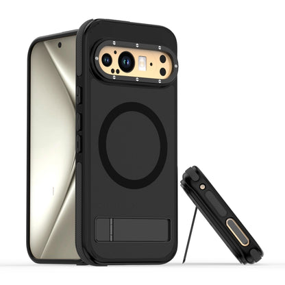 For Google Pixel 9 / 9 Pro Dual-Color Skin Feel Magsafe Phone Case with Holder(Black) by buy2fix