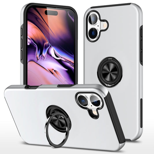 For iPhone 16 PC + TPU Magnetic Phone Case with Invisible Ring Holder(Silver) - iPhone 16 Cases by buy2fix | Online Shopping UK | buy2fix
