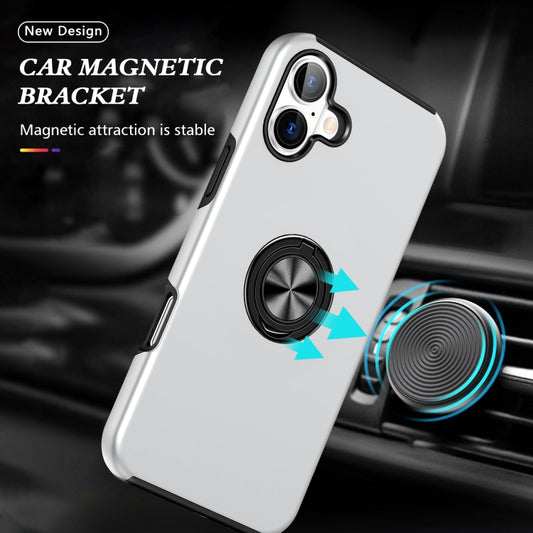 For iPhone 16 PC + TPU Magnetic Phone Case with Invisible Ring Holder(Silver) - iPhone 16 Cases by buy2fix | Online Shopping UK | buy2fix