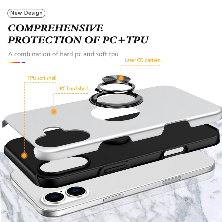 For iPhone 16 PC + TPU Magnetic Phone Case with Invisible Ring Holder(Silver) - iPhone 16 Cases by buy2fix | Online Shopping UK | buy2fix