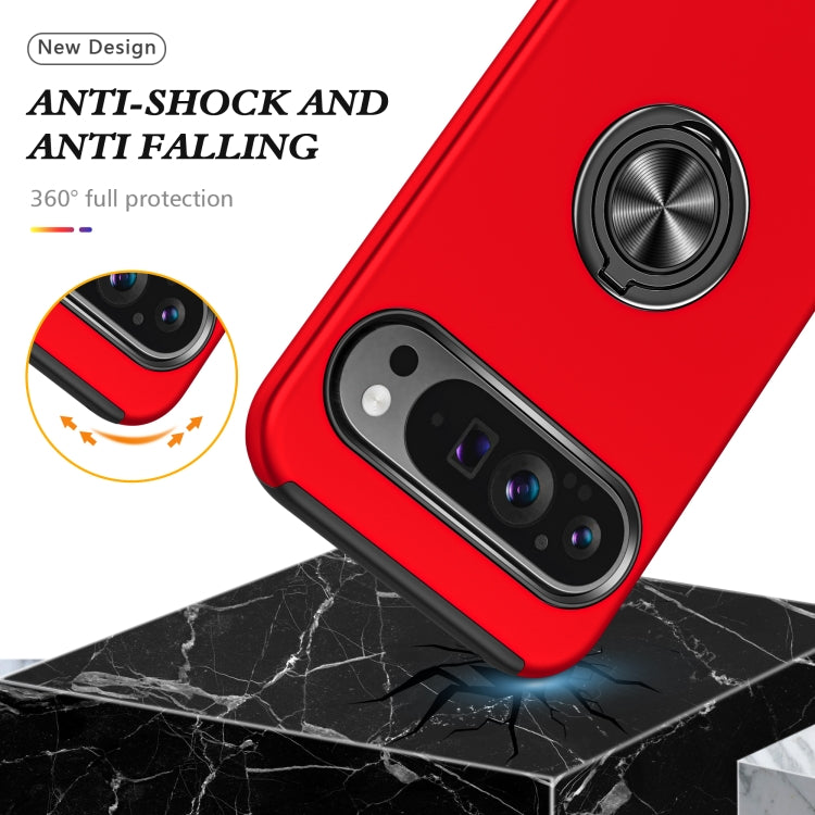 For Google Pixel 9 Pro PC + TPU Magnetic Phone Case with Invisible Ring Holder(Red) by buy2fix