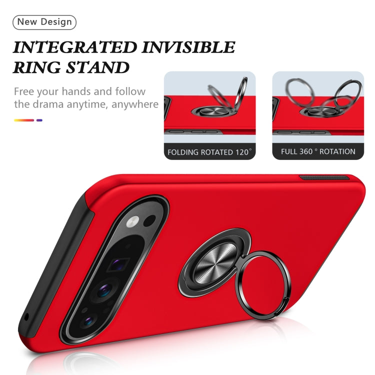 For Google Pixel 9 Pro PC + TPU Magnetic Phone Case with Invisible Ring Holder(Red) by buy2fix