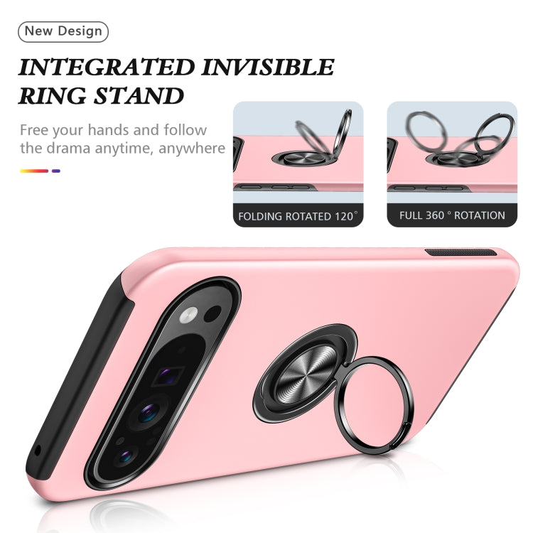 For Google Pixel 9 Pro PC + TPU Magnetic Phone Case with Invisible Ring Holder(Rose Gold) by buy2fix