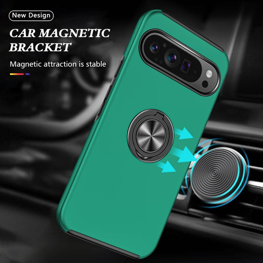 For Google Pixel 9 Pro PC + TPU Magnetic Phone Case with Invisible Ring Holder(Dark Green) by buy2fix