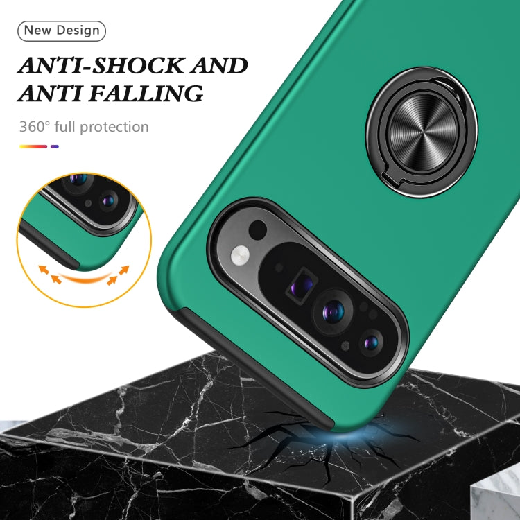 For Google Pixel 9 Pro PC + TPU Magnetic Phone Case with Invisible Ring Holder(Dark Green) by buy2fix