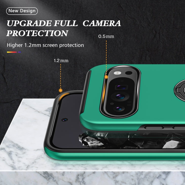 For Google Pixel 9 Pro PC + TPU Magnetic Phone Case with Invisible Ring Holder(Dark Green) by buy2fix