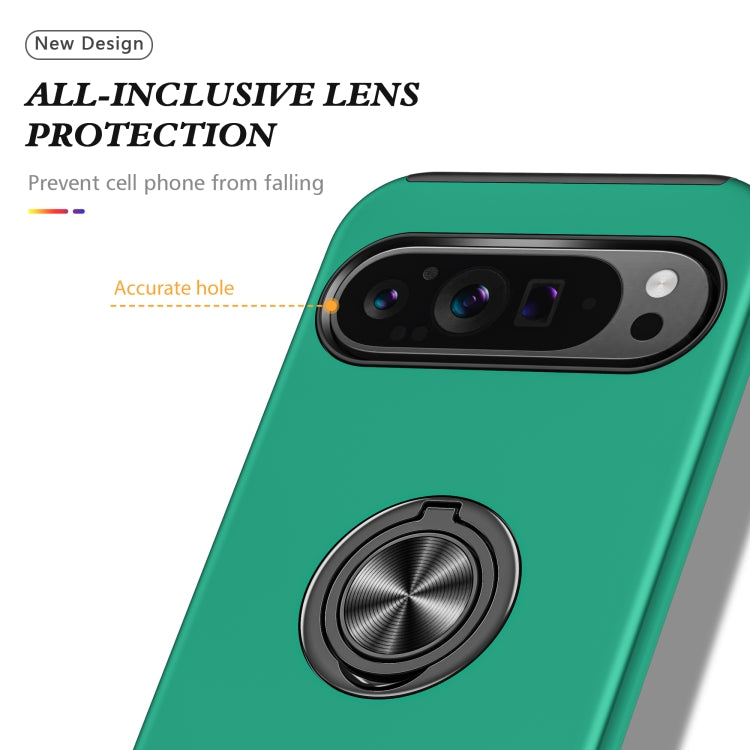 For Google Pixel 9 Pro PC + TPU Magnetic Phone Case with Invisible Ring Holder(Dark Green) by buy2fix
