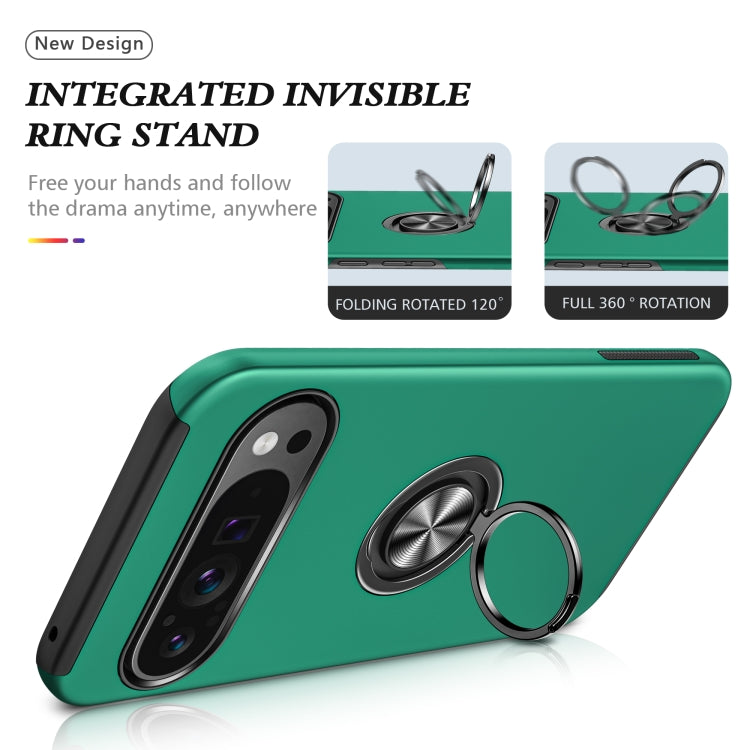 For Google Pixel 9 Pro PC + TPU Magnetic Phone Case with Invisible Ring Holder(Dark Green) by buy2fix