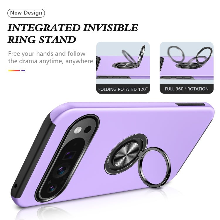 For Google Pixel 9 Pro PC + TPU Magnetic Phone Case with Invisible Ring Holder(Purple) by buy2fix