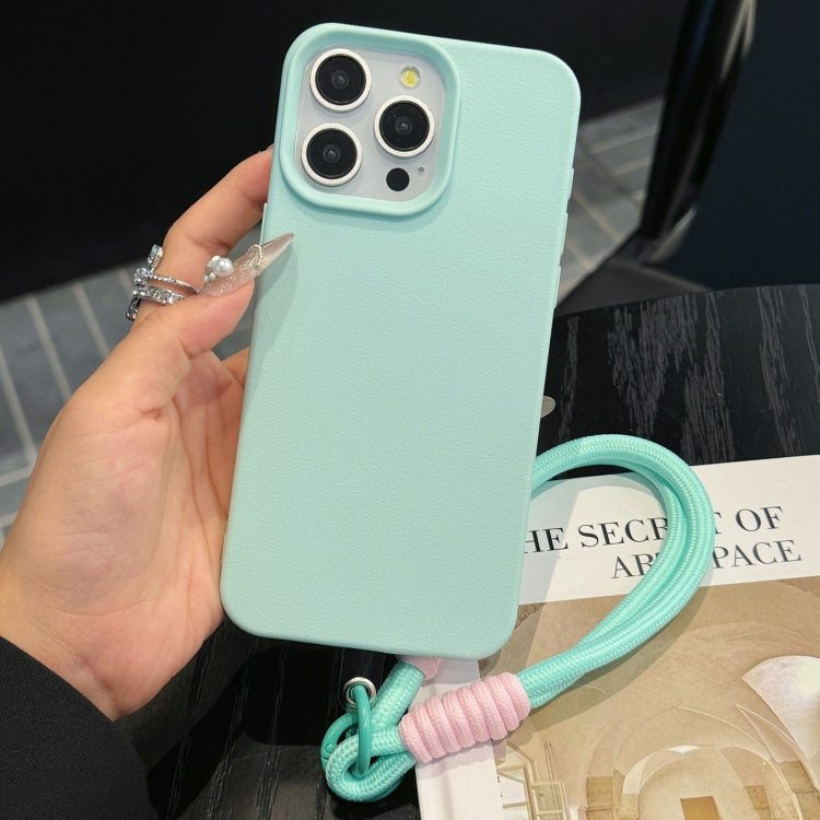 For iPhone 16 Pro Leather Texture TPU Full Coverage Phone Case with Lanyard(Green) by buy2fix