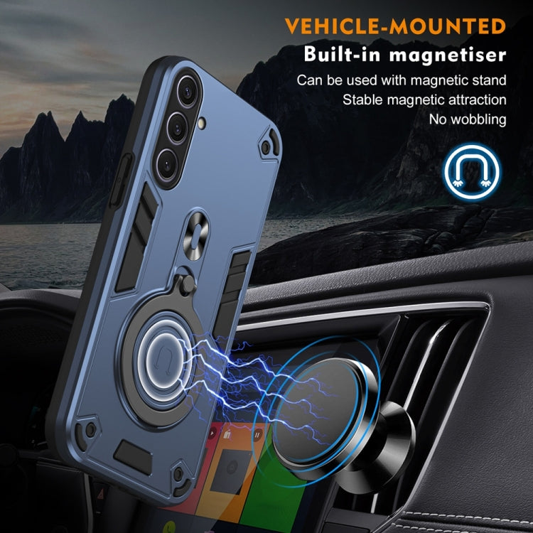 For Samsung Galaxy S25+ 5G Metal Ring 360 Degree Rotating Holder PC Hybrid TPU Phone Case(Navy Blue) by buy2fix