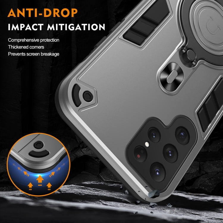 For Samsung Galaxy S25 Ultra 5G Metal Ring 360 Degree Rotating Holder PC Hybrid TPU Phone Case(Silver Grey) by buy2fix