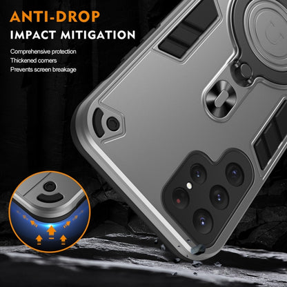 For Samsung Galaxy S25 Ultra 5G Metal Ring 360 Degree Rotating Holder PC Hybrid TPU Phone Case(Silver Grey) by buy2fix