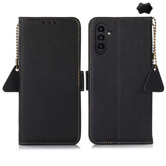 For Samsung Galaxy A16 5G Side-Magnetic TJ Genuine Leather RFID Phone Case(Black) - Galaxy Phone Cases by buy2fix | Online Shopping UK | buy2fix