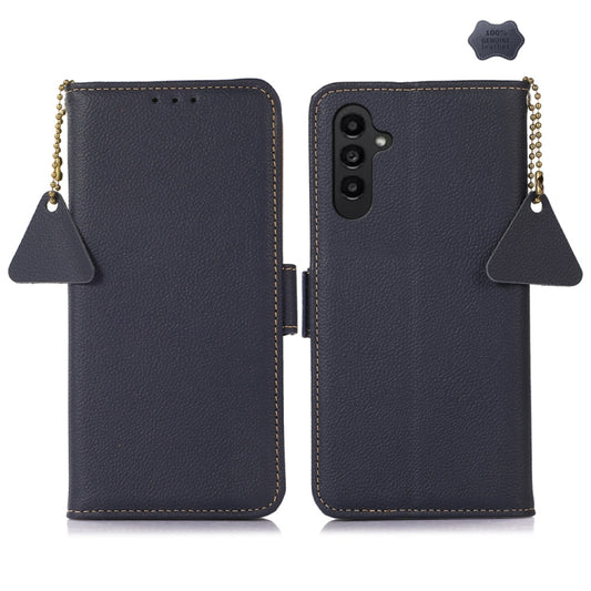 For Samsung Galaxy A16 5G Side-Magnetic TJ Genuine Leather RFID Phone Case(Blue) - Galaxy Phone Cases by buy2fix | Online Shopping UK | buy2fix