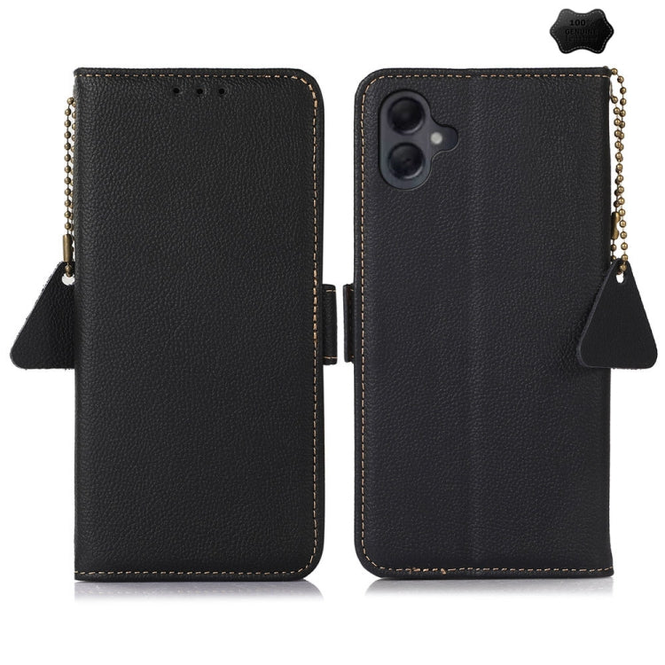 For Samsung Galaxy A06 4G Side-Magnetic TJ Genuine Leather RFID Phone Case(Black) - Galaxy Phone Cases by buy2fix | Online Shopping UK | buy2fix
