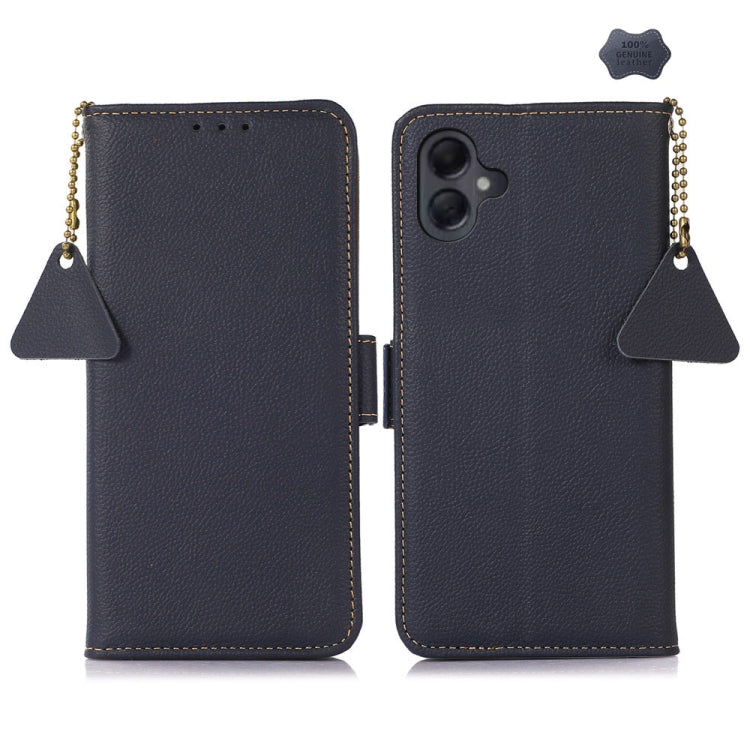 For Samsung Galaxy A06 4G Side-Magnetic TJ Genuine Leather RFID Phone Case(Blue) - Galaxy Phone Cases by buy2fix | Online Shopping UK | buy2fix