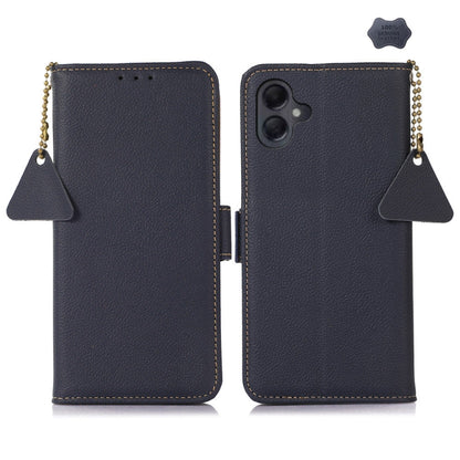 For Samsung Galaxy A06 4G Side-Magnetic TJ Genuine Leather RFID Phone Case(Blue) - Galaxy Phone Cases by buy2fix | Online Shopping UK | buy2fix