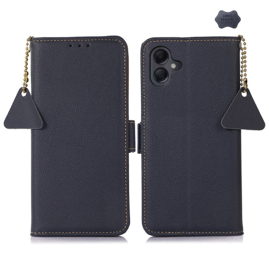 For Samsung Galaxy A06 4G Side-Magnetic TJ Genuine Leather RFID Phone Case(Blue) - Galaxy Phone Cases by buy2fix | Online Shopping UK | buy2fix