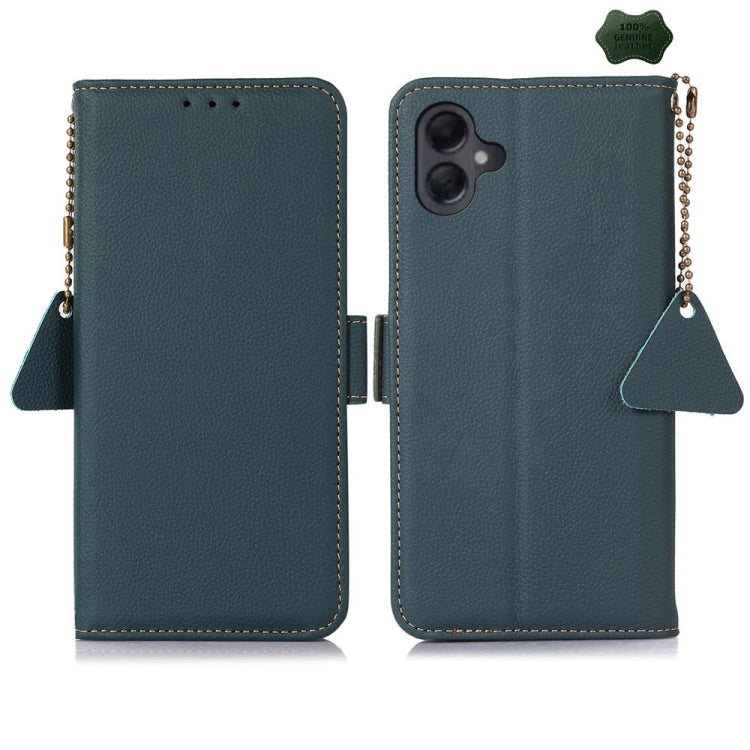 For Samsung Galaxy A06 4G Side-Magnetic TJ Genuine Leather RFID Phone Case(Green) - Galaxy Phone Cases by buy2fix | Online Shopping UK | buy2fix