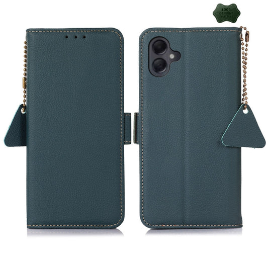 For Samsung Galaxy A06 4G Side-Magnetic TJ Genuine Leather RFID Phone Case(Green) - Galaxy Phone Cases by buy2fix | Online Shopping UK | buy2fix