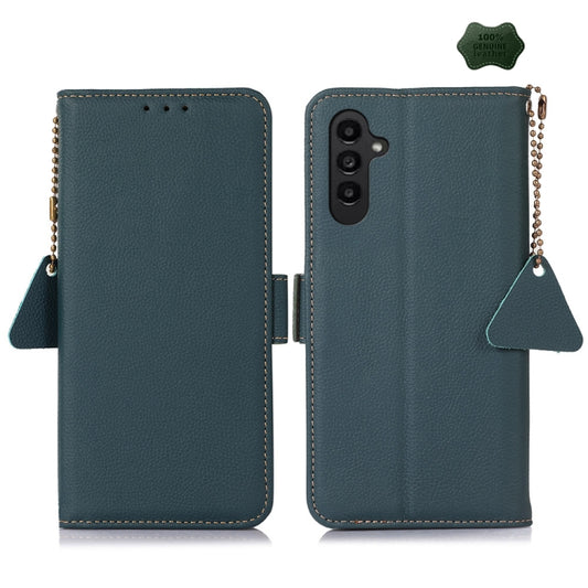 For Samsung Galaxy A36 Side-Magnetic TJ Genuine Leather RFID Phone Case(Green) - Galaxy Phone Cases by buy2fix | Online Shopping UK | buy2fix