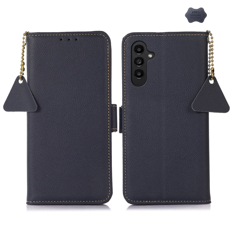 For Samsung Galaxy A26 5G Side-Magnetic TJ Genuine Leather RFID Phone Case(Blue) - Galaxy Phone Cases by buy2fix | Online Shopping UK | buy2fix