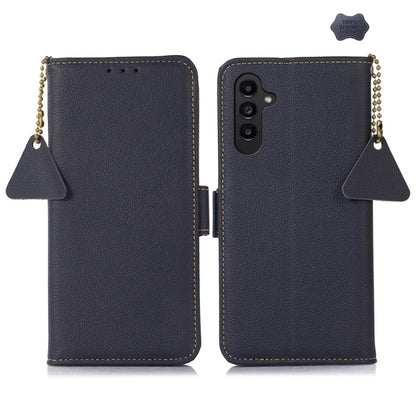 For Samsung Galaxy A26 5G Side-Magnetic TJ Genuine Leather RFID Phone Case(Blue) - Galaxy Phone Cases by buy2fix | Online Shopping UK | buy2fix