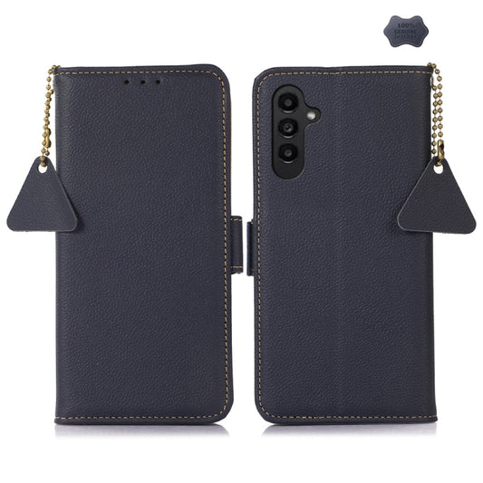 For Samsung Galaxy A26 5G Side-Magnetic TJ Genuine Leather RFID Phone Case(Blue) - Galaxy Phone Cases by buy2fix | Online Shopping UK | buy2fix