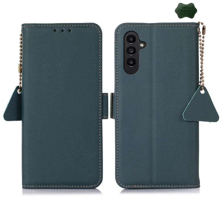 For Samsung Galaxy A26 5G Side-Magnetic TJ Genuine Leather RFID Phone Case(Green) - Galaxy Phone Cases by buy2fix | Online Shopping UK | buy2fix