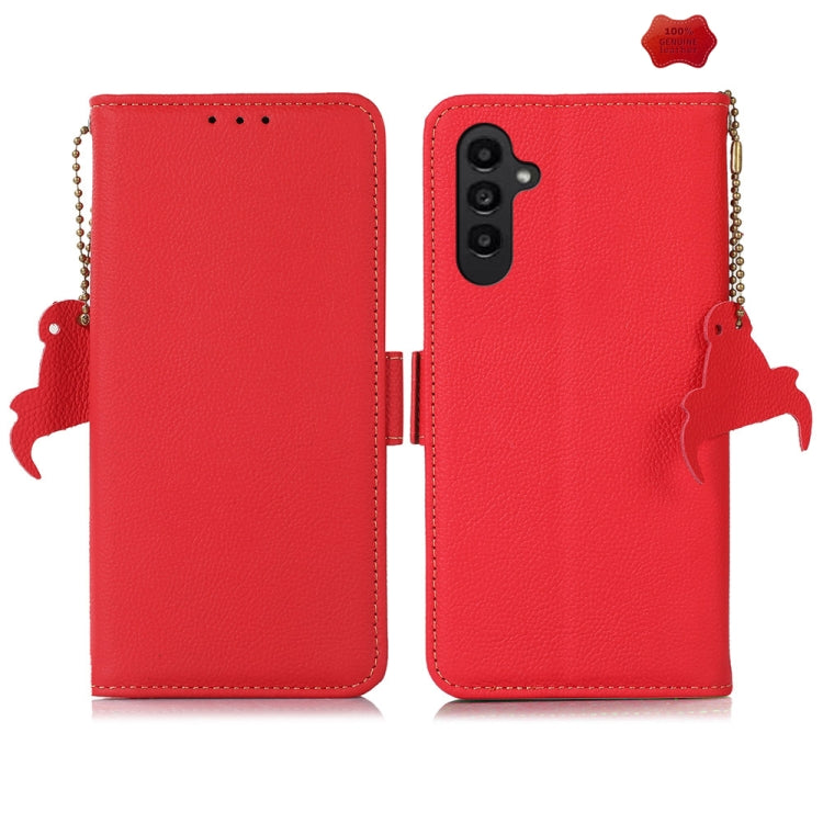 For Samsung Galaxy A56 5G Side-Magnetic TJ Genuine Leather RFID Phone Case(Red) - Galaxy Phone Cases by buy2fix | Online Shopping UK | buy2fix