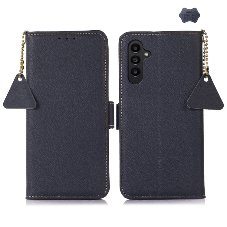 For Samsung Galaxy A56 5G Side-Magnetic TJ Genuine Leather RFID Phone Case(Blue) - Galaxy Phone Cases by buy2fix | Online Shopping UK | buy2fix