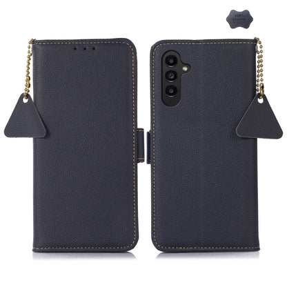 For Samsung Galaxy A56 5G Side-Magnetic TJ Genuine Leather RFID Phone Case(Blue) - Galaxy Phone Cases by buy2fix | Online Shopping UK | buy2fix