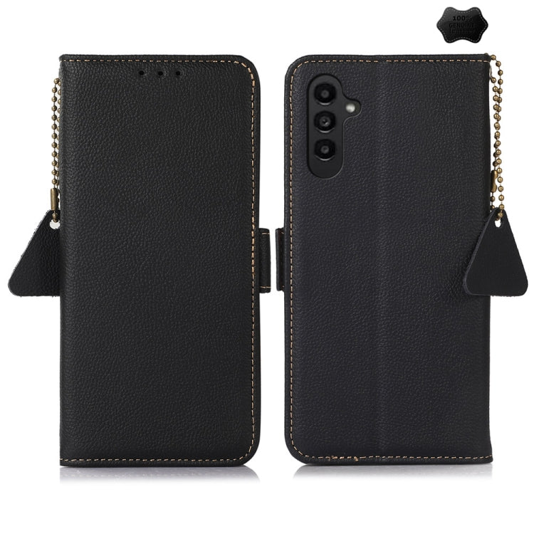 For Samsung Galaxy M35 Side-Magnetic TJ Genuine Leather RFID Phone Case(Black) - Galaxy Phone Cases by buy2fix | Online Shopping UK | buy2fix