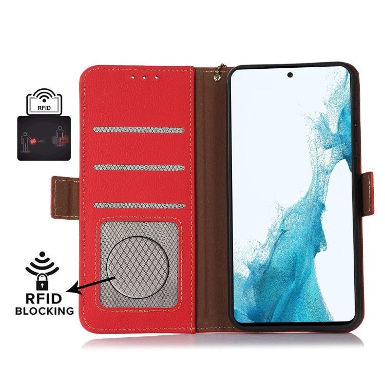 For Samsung Galaxy M35 Side-Magnetic TJ Genuine Leather RFID Phone Case(Red) - Galaxy Phone Cases by buy2fix | Online Shopping UK | buy2fix