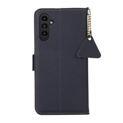 For Samsung Galaxy M35 Side-Magnetic TJ Genuine Leather RFID Phone Case(Blue) - Galaxy Phone Cases by buy2fix | Online Shopping UK | buy2fix